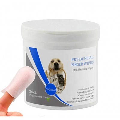 50 pcs Dog Dental Pet Care Oral Cleansing Teeth Wipes Pads Finger Wipes for Dogs and Cats